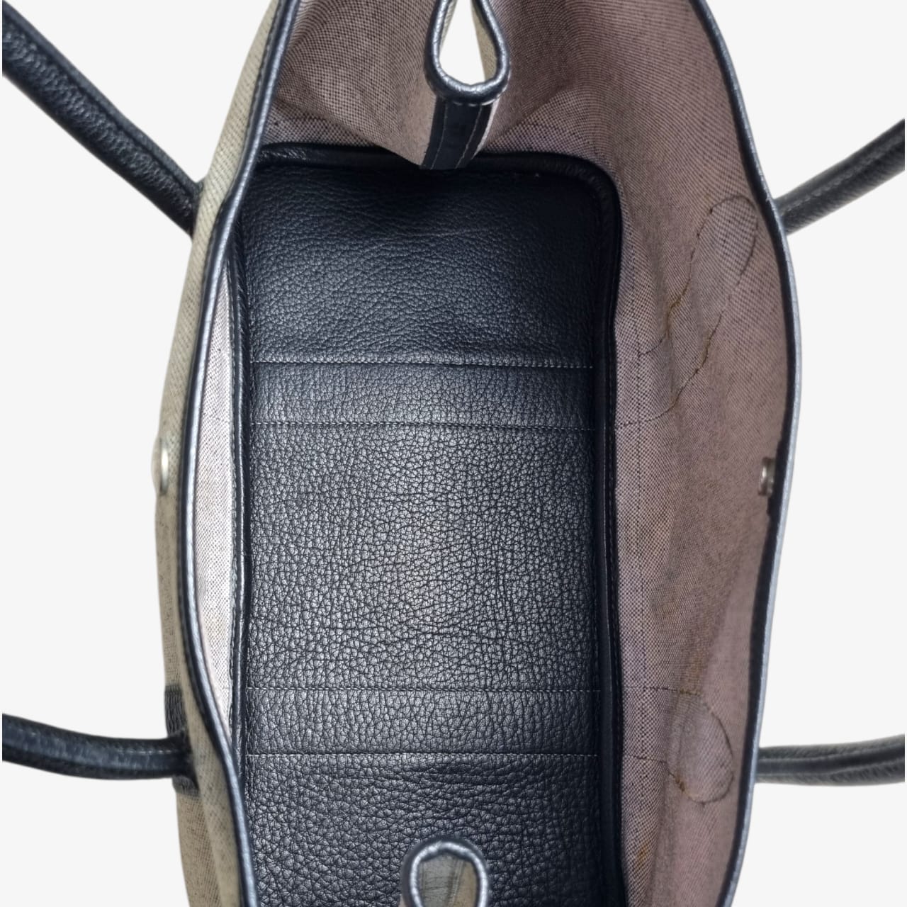 Sac Hermès Garden Party en toile beige et cuir noir seconde main