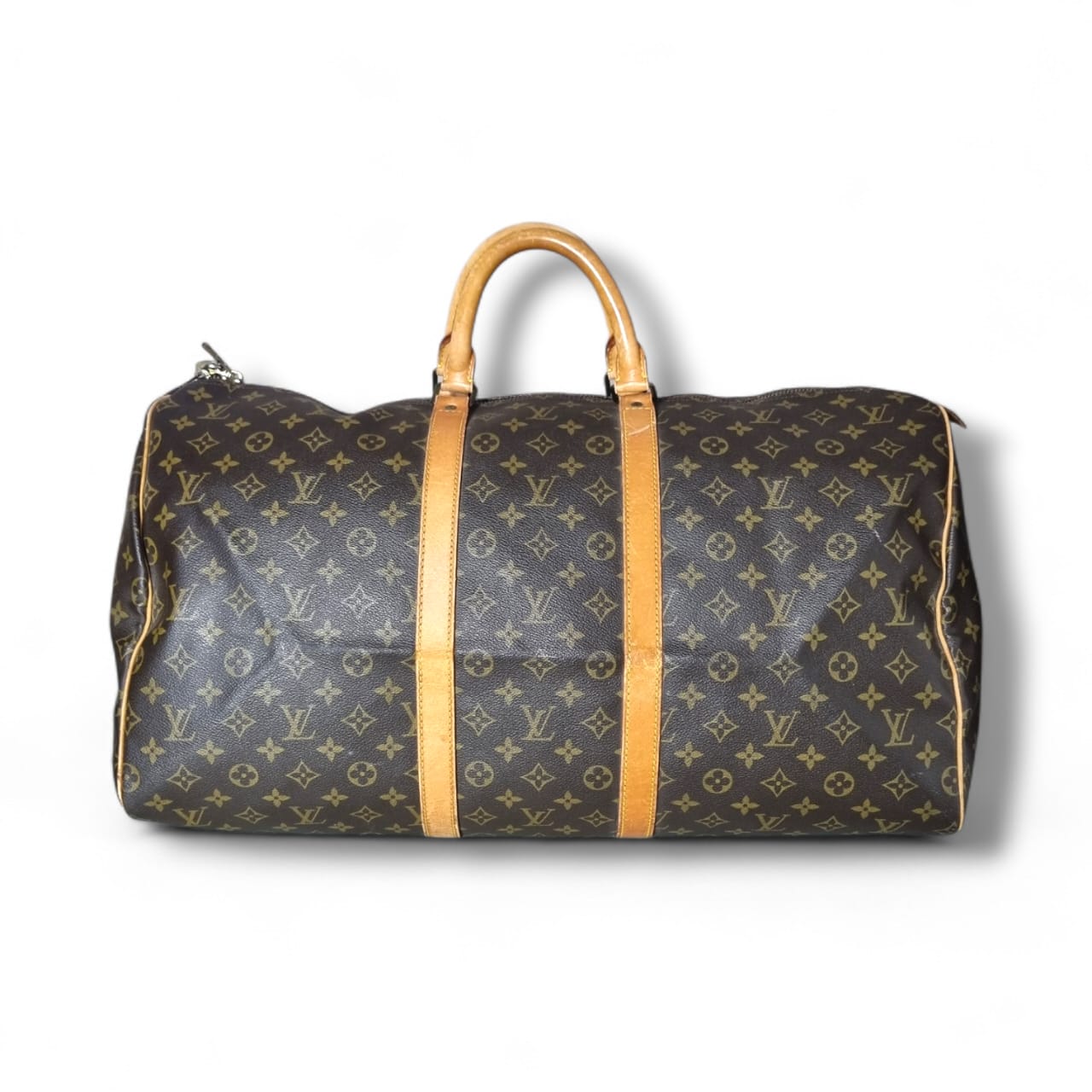 Louis Vuitton Keepall 55 Monogram vintage sac de voyage toile marron cuir patiné