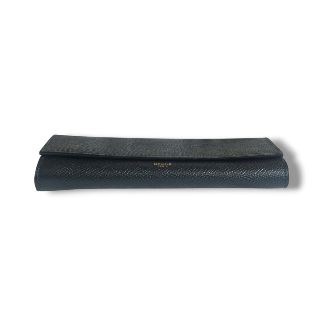 Portefeuille Céline noir en cuir grainé avec logo doré