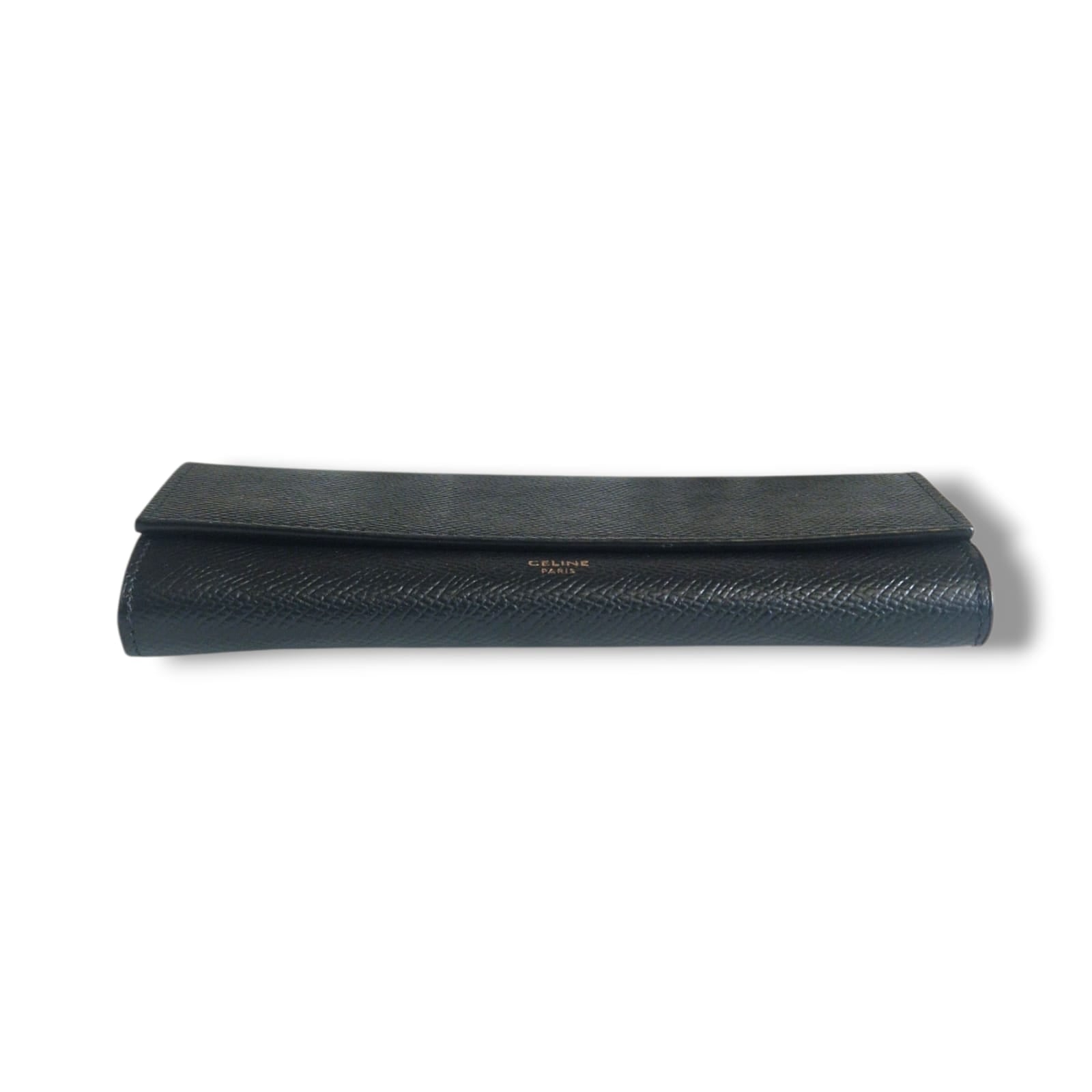 Portefeuille Céline noir en cuir grainé avec logo doré