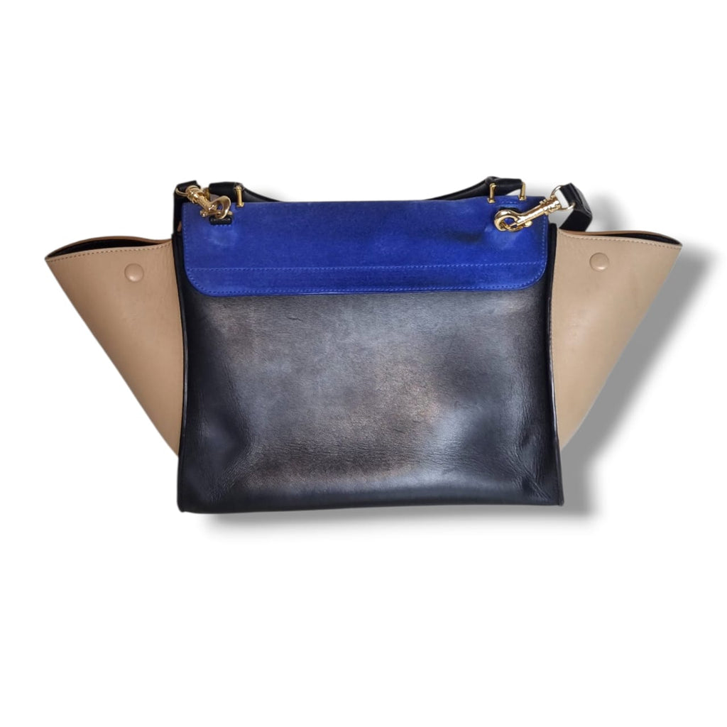 Sac Céline Trapèze tricolore bleu noir beige cuir