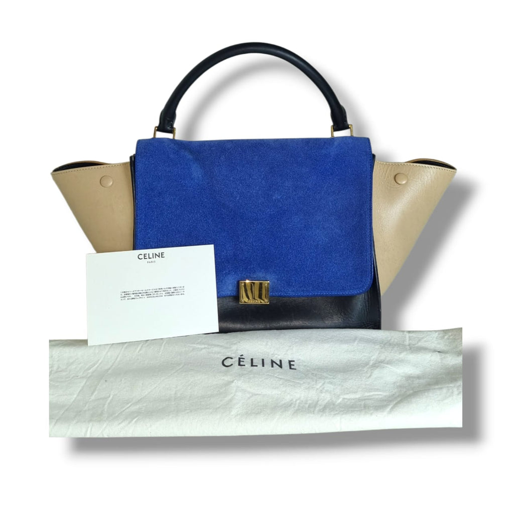 Sac Céline Trapèze tricolore bleu noir beige cuir