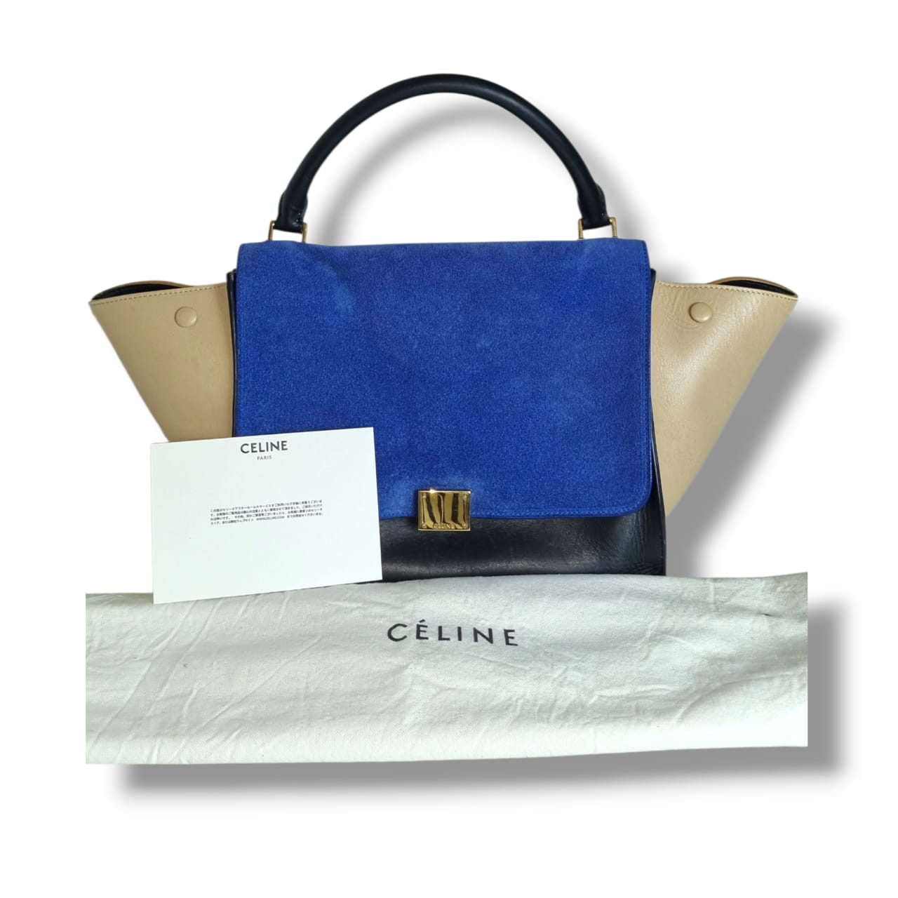 Sac Céline Trapèze tricolore bleu noir beige cuir