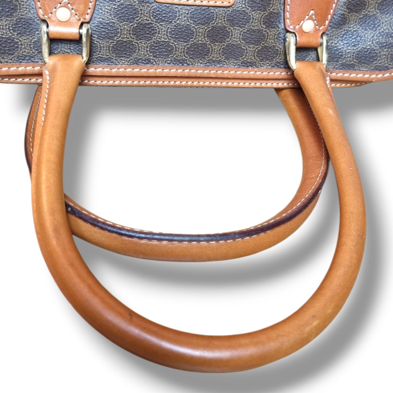 sac celine macadam blason vintage toile triomphe cuir fauve