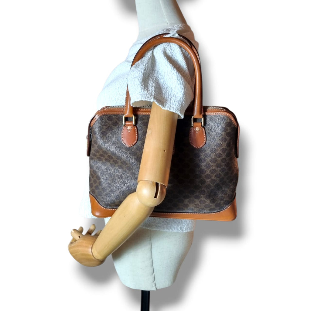 sac celine macadam blason vintage toile triomphe cuir fauve