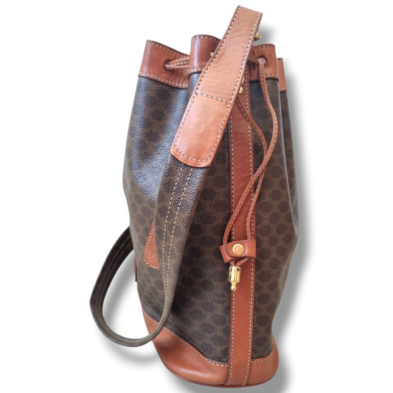 Sac seau Céline Macadam vintage en toile marron monogrammée